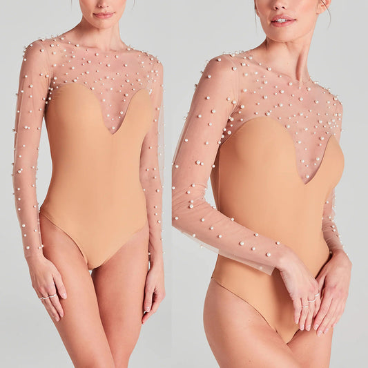 European And American Spring And Summer New Long Sleeve Inner Wear Foam Beads Stitching Jumpsuit