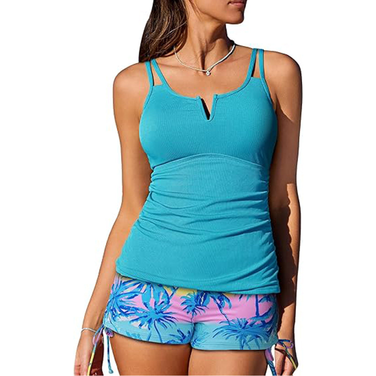 Belly Covering Sunken Stripe Printed Quick-drying Tankini Women's Split Swimsuit